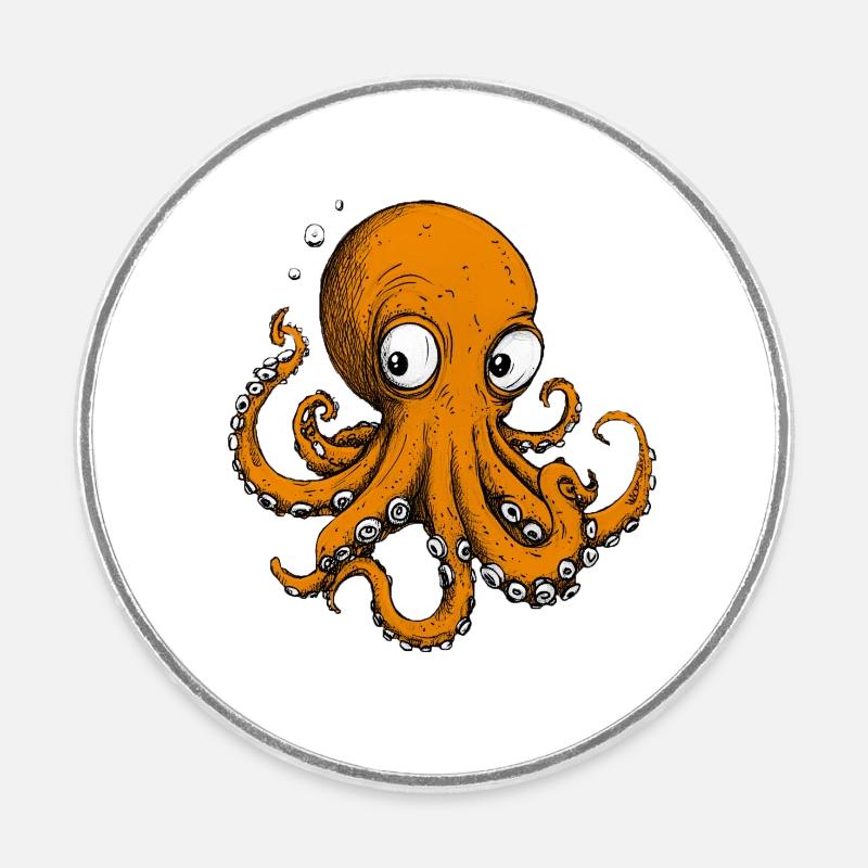Octopus Drawing Orange - Round  fridge magnet - white
