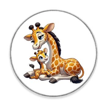 Giraffe mother with child - Round  fridge magnet - white - Front