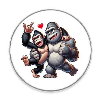 Couple de gorilles - Magnet rond - blanc - Devant