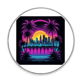 Rétro Ville Neon Couleur Cadeau Gaming Retro World - Magnet rond - blanc - Devant