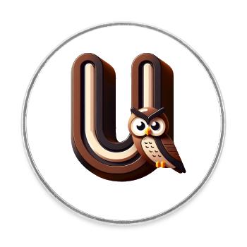 U comme hibou grand-duc – Clever Owl - Magnet rond - blanc - Devant