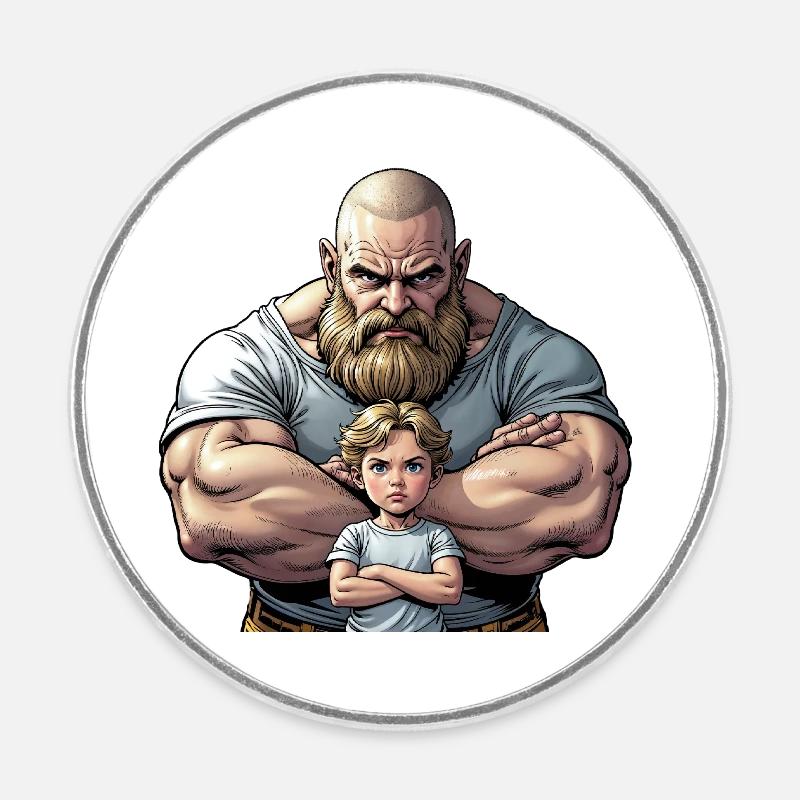 Strong man - Round  fridge magnet - white