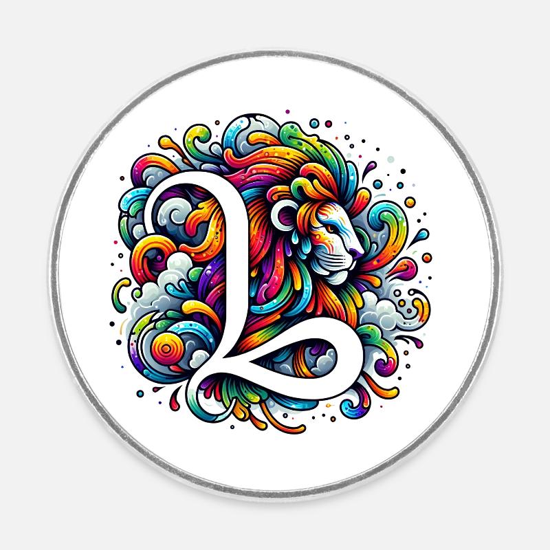 Couleur du zodiaque : Lion - Magnet rond - blanc