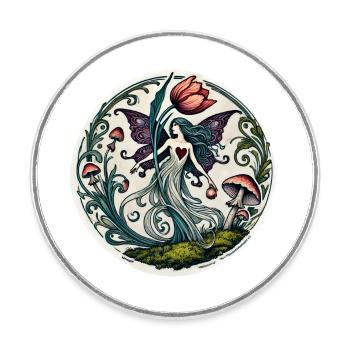 Spring Tulip Fairy nature Lovers - Round  fridge magnet - white - Front