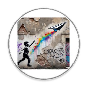 Kein Banksy - Flug der Fantasie - Runder Kühlschrankmagnet - Weiß - Vorne