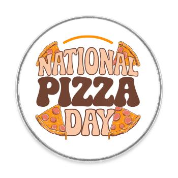 National Pizza Day 2025 Geschenk zum Pizzatag - Runder Kühlschrankmagnet - Weiß - Vorne