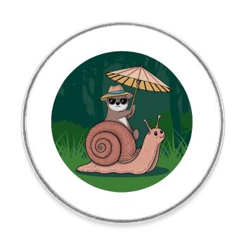 Funny otter with parasol sitting on snail - Round  fridge magnet - white - Front