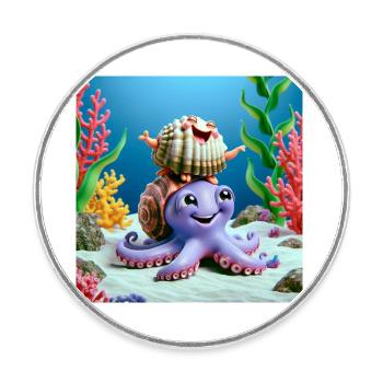 Squid with a clam on its head - Round  fridge magnet - white - Front