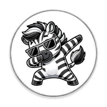 Cooles Zebra Dab Cartoon mit Sonnenbrille - Runder Kühlschrankmagnet - Weiß - Vorne