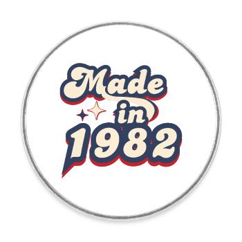 Hergestellt im Jahr 1982 Retro - Runder Kühlschrankmagnet - Weiß - Vorne