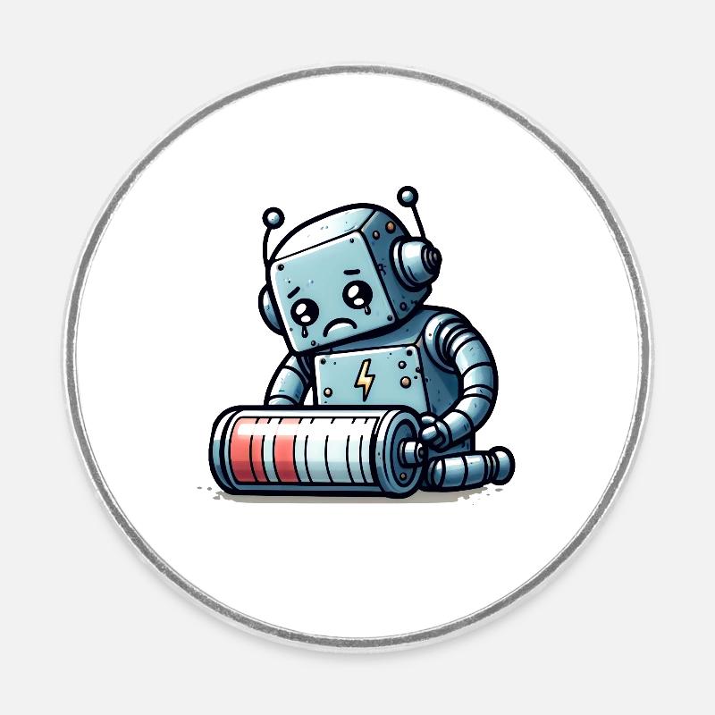 Robot Weak Battery Robo-Problems - Round  fridge magnet - white