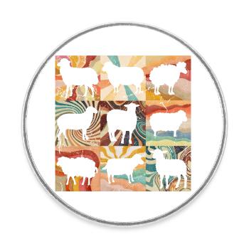 Retro Blumen Schaf - Runder Kühlschrankmagnet - Weiß - Vorne