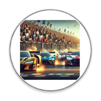 Race cars near finish - Round  fridge magnet - white - Front