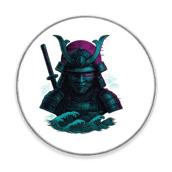Glitch Samurai – The Digital Warrior - Round  fridge magnet - white - Front