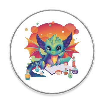 Bébé Dragon Mignon Kawaii Coloré Potions Magiques - Magnet rond - blanc - Devant