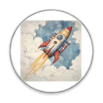 Rakete startet in den blauen Himmel durch Wolken. - Runder Kühlschrankmagnet - Weiß - Vorne