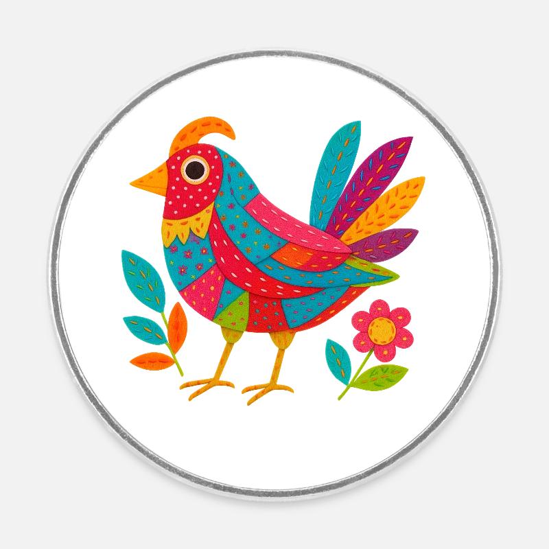 Patchwing – Der Stofffeder-Vogel - Runder Kühlschrankmagnet - Weiß