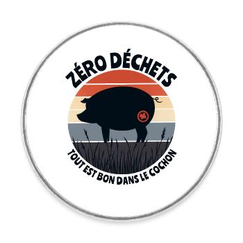Dans le cochon tout est bon - Magnet rond - blanc - Devant