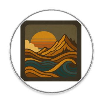Goldene Freiheit im Retro-Gebirge - Runder Kühlschrankmagnet - Weiß - Vorne