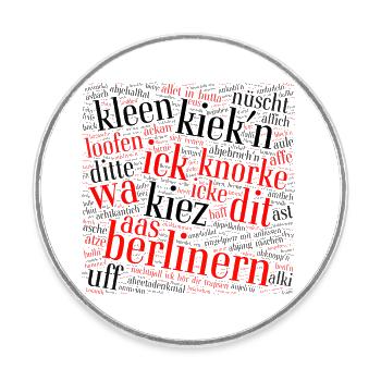 Berliner Schnauze – nuage de mots avec dialecte - Magnet rond - blanc - Devant