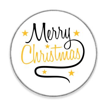 text design logo fir stars happy christmas xmas - Round  fridge magnet - white - Front