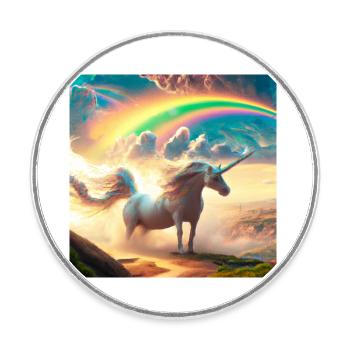 unicorn with a rainbow in a fantasy world - Round  fridge magnet - white - Front