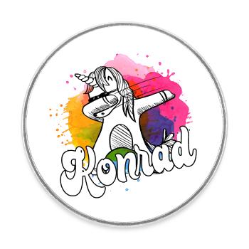 KONRAD - Beau nom de garçon avec licorne cool - Magnet rond - blanc - Devant