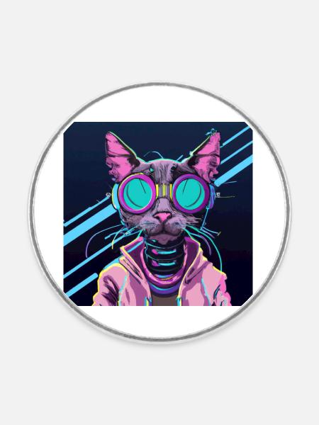 Coole Katze mit Brille - Runder Kühlschrankmagnet - Weiß