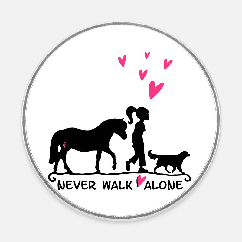 Neverwalkalone mit Pferd, Hund, Liebe - zweifarbig - Runder Kühlschrankmagnet - Weiß