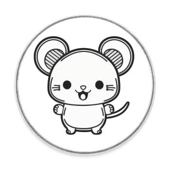 Kawaii Cute Happy Mouse - Round  fridge magnet - white - Front