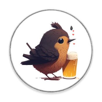 Kleiner Vogel genießt sein Bier - Runder Kühlschrankmagnet - Weiß - Vorne
