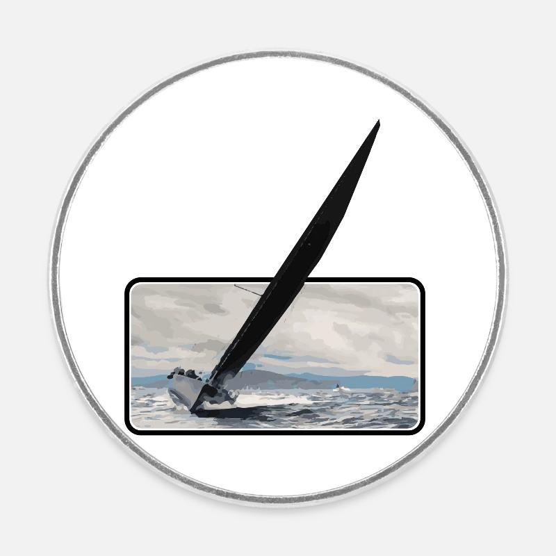 Yacht on a wave - Round  fridge magnet - white