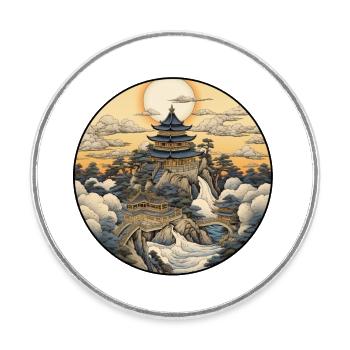 Nr. 1: Temple Japan Ukyio-e T-Shirt im Kanagawa-Stil - Runder Kühlschrankmagnet - Weiß - Vorne