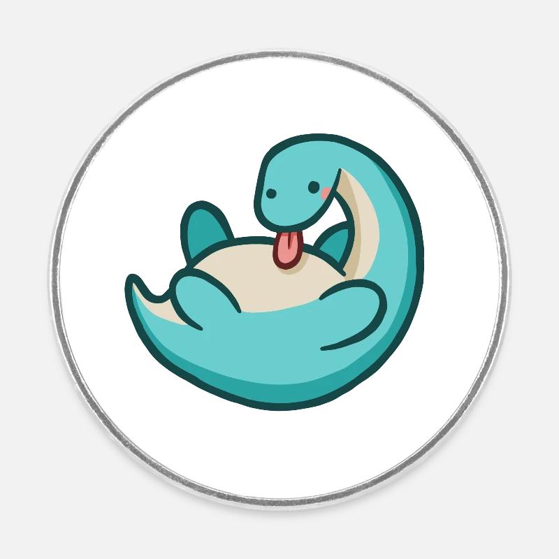 Dino hugadino à long cou, mignon dinosaure - Magnet rond - blanc