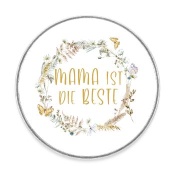 Mama ist die Beste! Floral, personalisierbar - Runder Kühlschrankmagnet - Weiß - Vorne