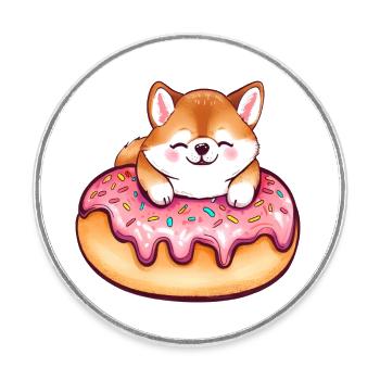 Shiba Inu's Sweet Giant Donut Delight - Round  fridge magnet - white - Front