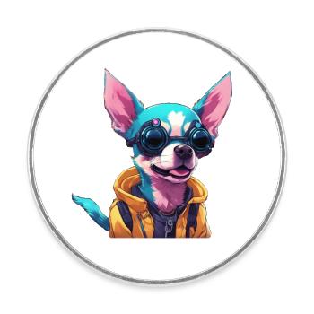 TechTails // Cyberpunk Dog - Round  fridge magnet - white - Front
