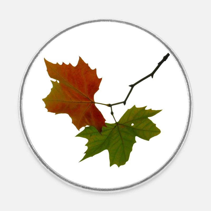 Feuilles d’automne rouge vert - Magnet rond - blanc