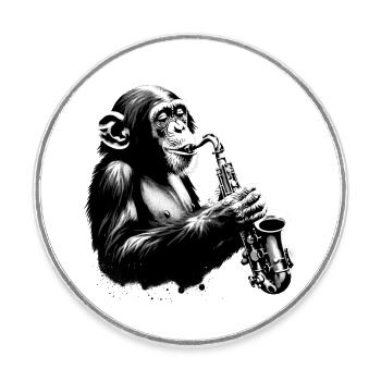 Saxophone singe orchestre Street Art Banksy Style - Magnet rond - blanc - Devant