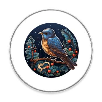 Winternacht mit Vogel - Runder Kühlschrankmagnet - Weiß - Vorne