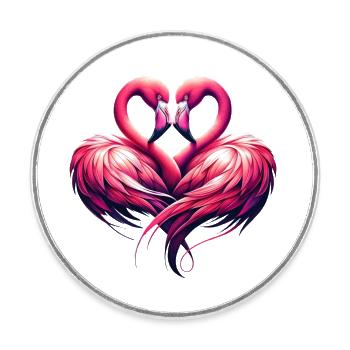 Flamingo, these two flamingos form a heart - Round  fridge magnet - white - Front