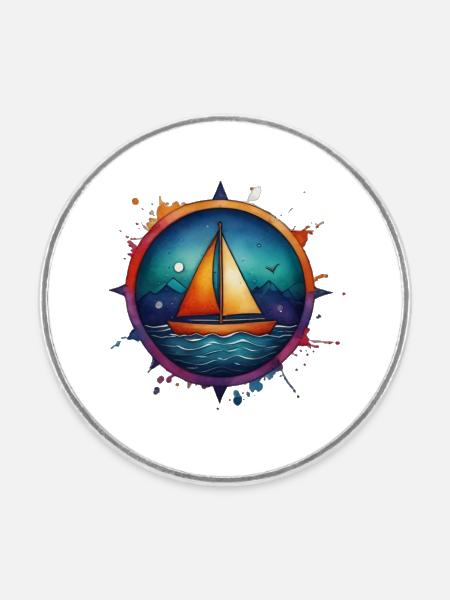 Buntes Segelboot - Runder Kühlschrankmagnet - Weiß