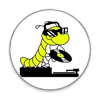 DJ Caterpillar Table de mixage de disques Soirée Musique de club - Magnet rond - blanc - Devant