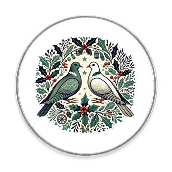 Colombes de Noël - Magnet rond - blanc - Devant