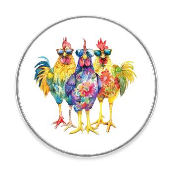 Drôle de poulets coq Cool Floral Pop Art Chemise colorée - Magnet rond - blanc - Devant
