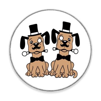 2 Hunde Herr Sir Zylinder Hut Monokel Brille Reich - Runder Kühlschrankmagnet - Weiß - Vorne