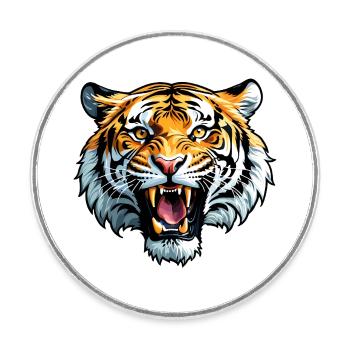 Tiger Head - Round  fridge magnet - white - Front
