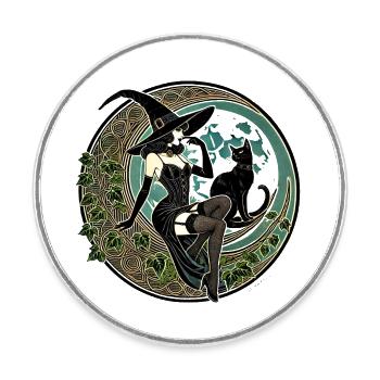 Halloween Witch Pinup – Spooky Retro Glam Design - Round  fridge magnet - white - Front