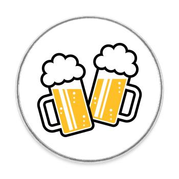 2 chopes de bière grillées, santé ! (chope de bière / 3C) - Magnet rond - blanc - Devant