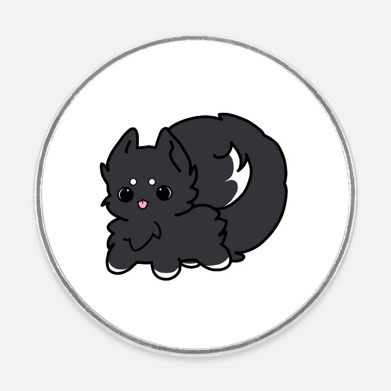 Cute Dog Black White - Round  fridge magnet - white